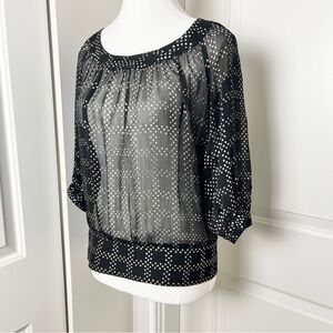 Guess Sheer Backless Grid Print Scoop Neck Blouse - Black, Size Small